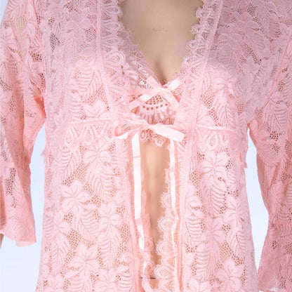 Leya Pink 3-Piece Lace Lingerie Set