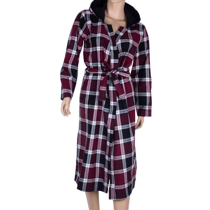 Burgundy Check Hooded Robe