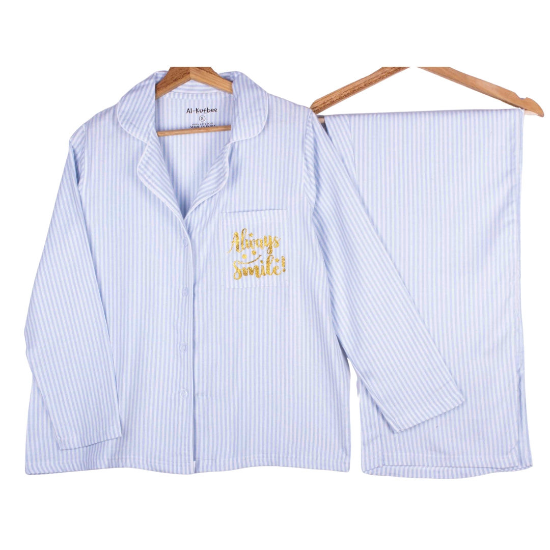 Blue Pinstripe Glittery - Always Smile