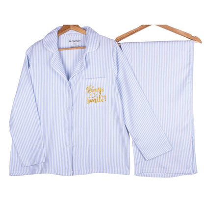 Blue Pinstripe Glittery - Always Smile