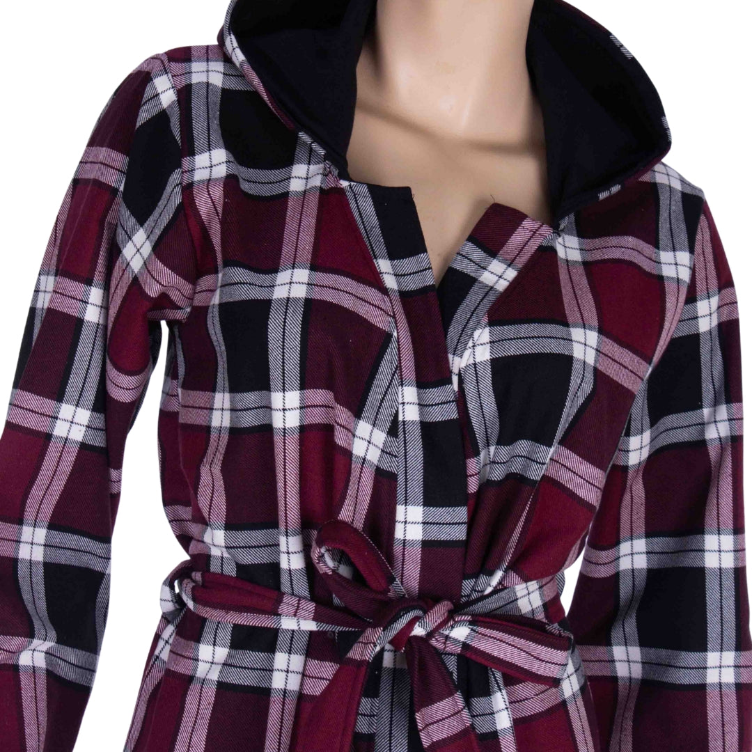 Burgundy Check Hooded Robe
