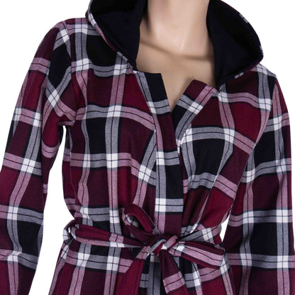 Burgundy Check Hooded Robe