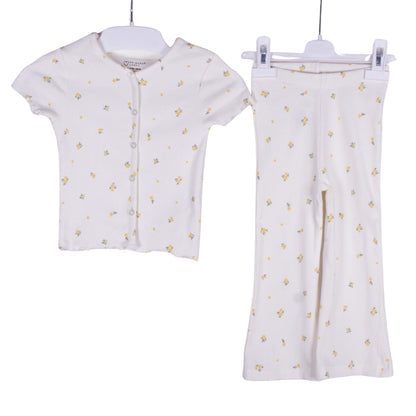 White Floral Cotton Bell Bottoms