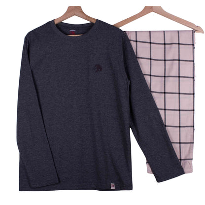 Kids Charcoal Beige Windowpane Check
