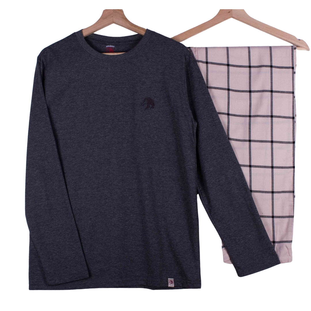 Charcoal Beige Windowpane Check