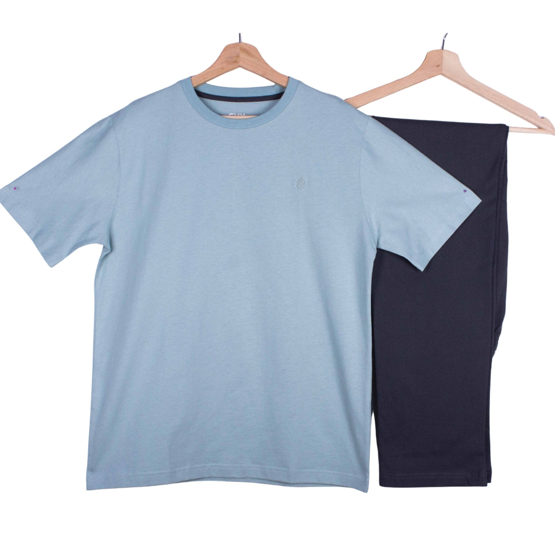 Light Blue Solid Cotton Pants