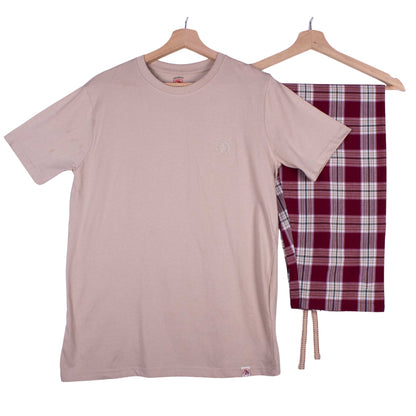 Taupe Burgundy Cream Tartan Plaid