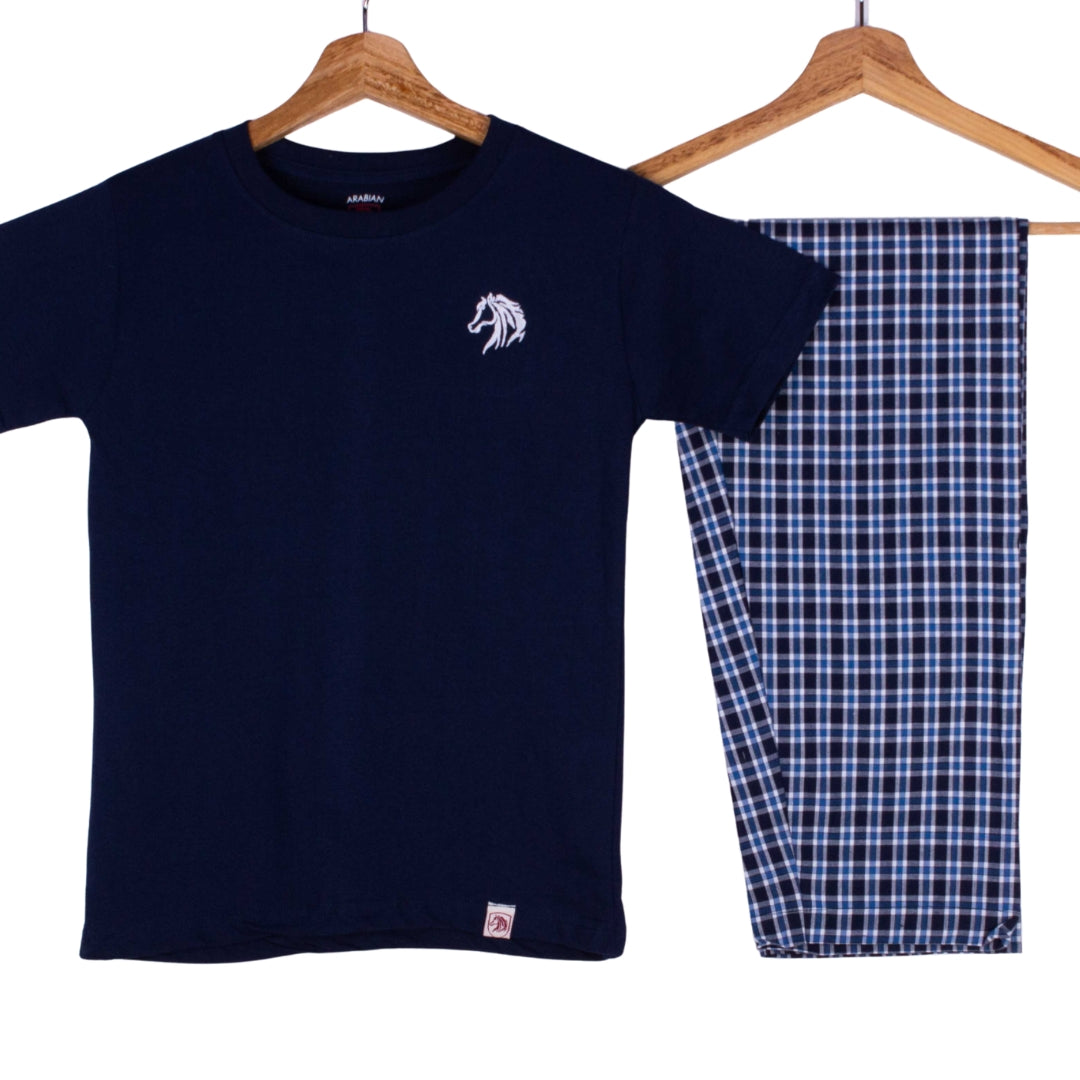 Kids Navy Tee Blue Gingham Pajamas