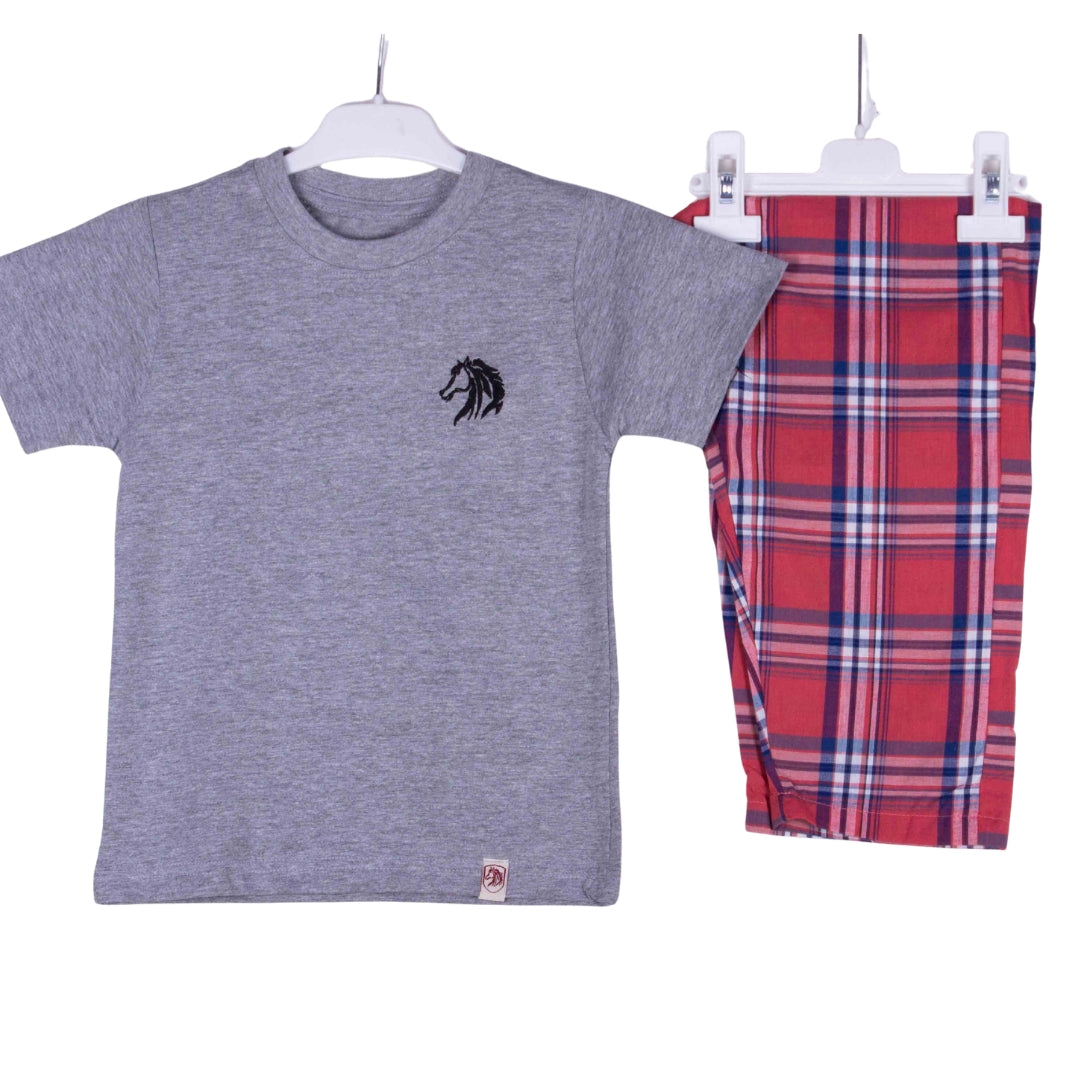Kids Grey Light Red Navy Tartan Plaid