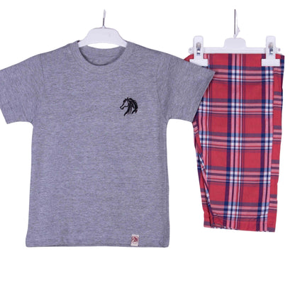 Kids Grey Light Red Navy Tartan Plaid