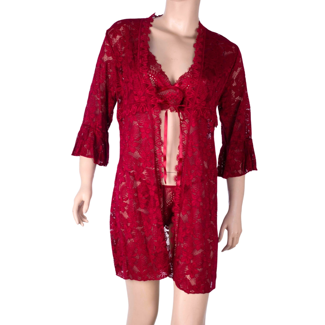 Leya Red 3-Piece Lace Lingerie Set
