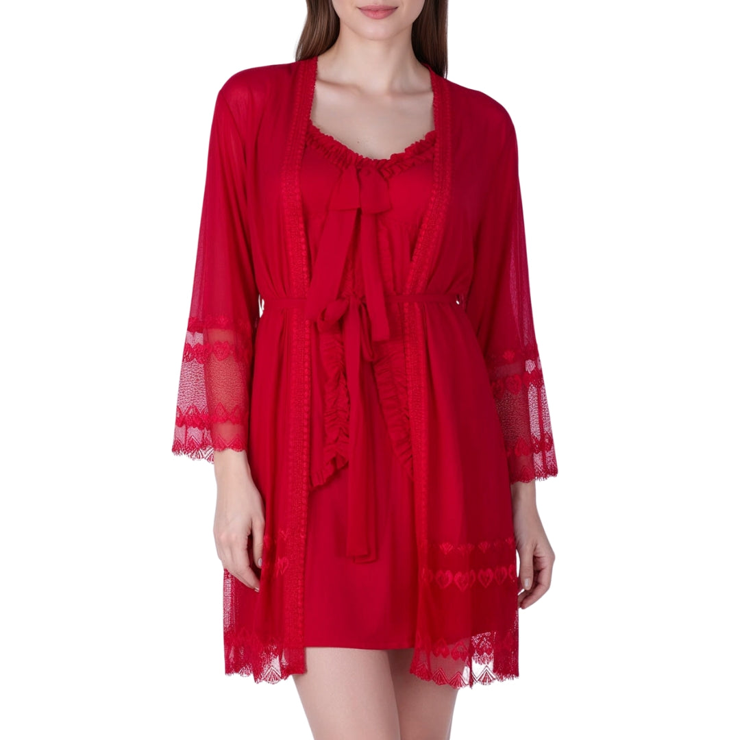 Riwa Red Ruffle Babydoll Robe Set