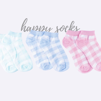 Pastel Gingham Socks – 3-Pack (Mint, Blue, Pink)
